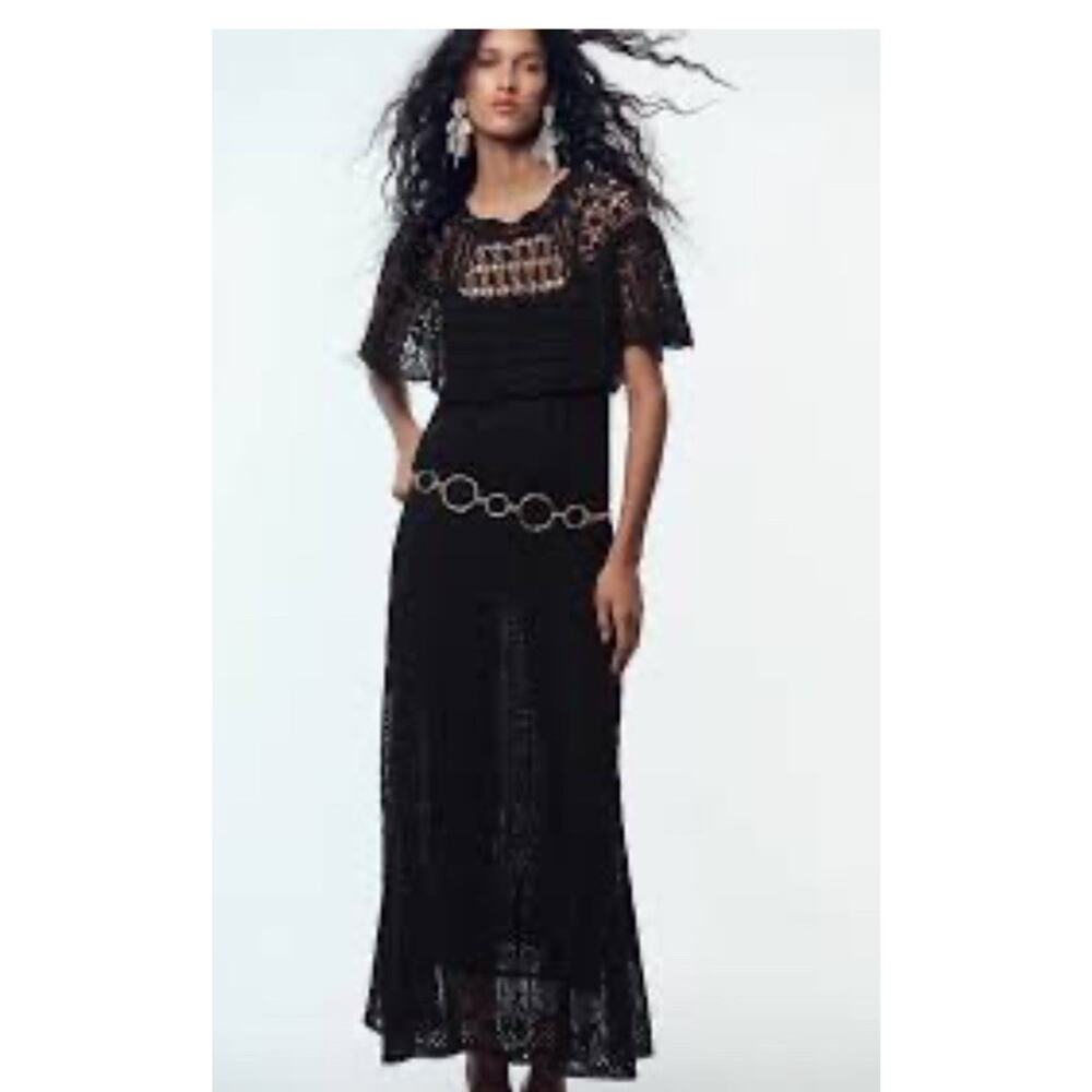 Zara Crocheted Black Dress 2026 Boho Med Maxi Whimsy Goth